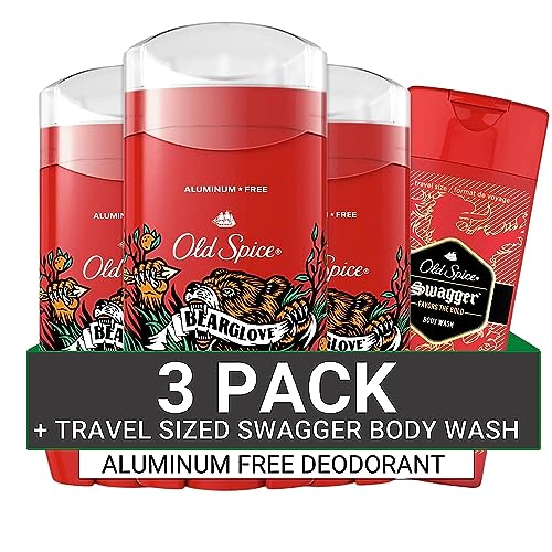 Old Spice Aluminum Free Deodorant for Men, 24/7 Odor Protection, 24/7 Freshness & Lasting Scent, Bearglove Scent, 3.0 oz with Travel Size Swagger Body Beauty & Personal Care Old Spice