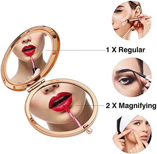 mpowtech 5 Pack Magnifying Compact Mirrors Bulk - Gold Small Mirror for Purse,Double Sided Travel Makeup Mirror with 1x and 2X Magnification,Cosmetic Beauty & Personal Care mpowtech