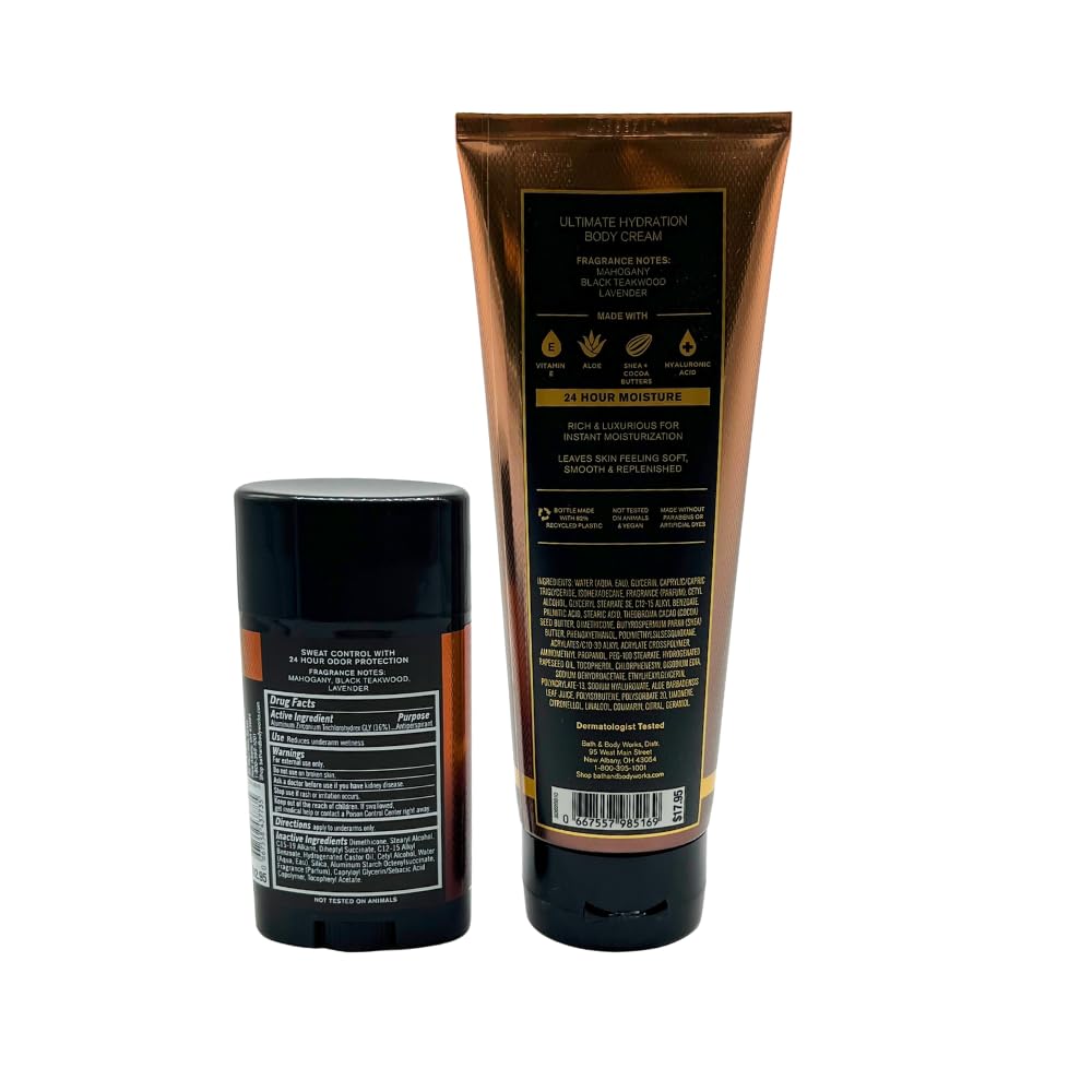 Bath & Body Works MAHOGANY TEAKWOOD Men's Collection Ultimate Hydration Body Cream & Antiperspirant Deodorant 2-piece Gift Set with a Red Bow Beauty and Personal Care Bath & Body Works