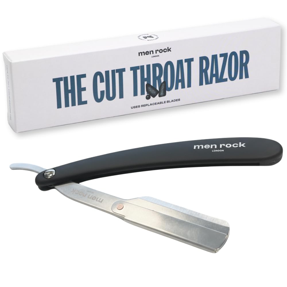 Men Rock The Cut Throat Razor - Stainless Steel Straight Razors for Men - With Replaceable Blades - Beard Shaping Tool - Beard Care for Men - 6 Pc Beauty and Personal Care Men Rock