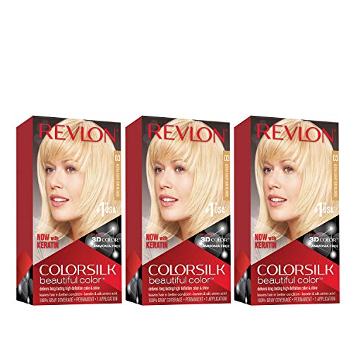 Revlon Permanent Hair Color, Permanent Hair Dye, Colorsilk with 100% Gray Coverage, Ammonia-Free, Keratin and Amino Acids, 03 Ultra Light Sun Blonde Beauty & Personal Care REVLON