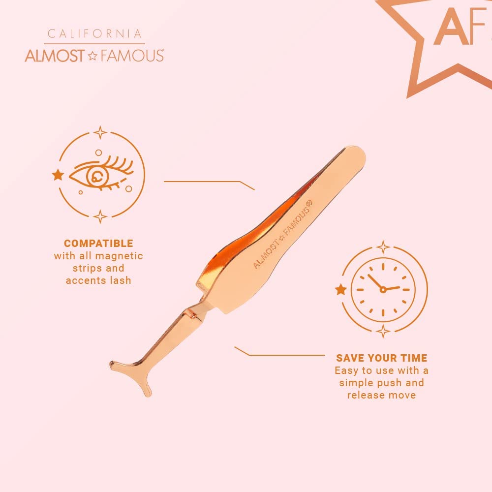 Almost Famous Magnetic False Eyelash Applicator Tool - Rose Gold Mess-Free Lash Tweezers for Strip Lashes and Extensions, Precision Grip, Beauty and Personal Care ALMOST FAMOUS