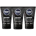 NIVEA MEN DEEP Cleansing Beard and Face Wash, Enriched with Natural Charcoal, 3 Pack of 3.3 Fl Oz Tubes Beauty & Personal Care NIVEA MEN