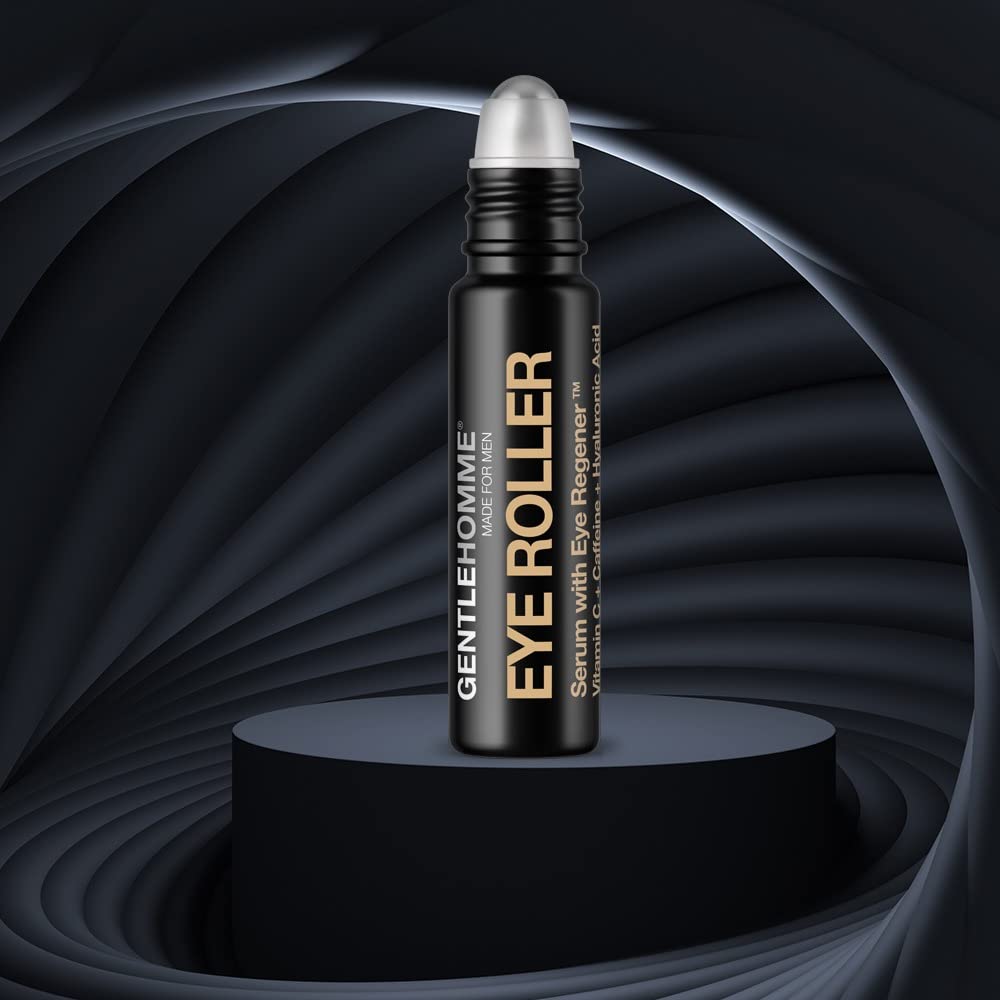 Hyaluronic Acid & Caffeine Eye Roller Serum for Men with Vitamin C - Made in USA - Depuffing Eye Roller Ball for Dark Circles & Puffiness - Mens Day Beauty & Personal Care Gentlehomme