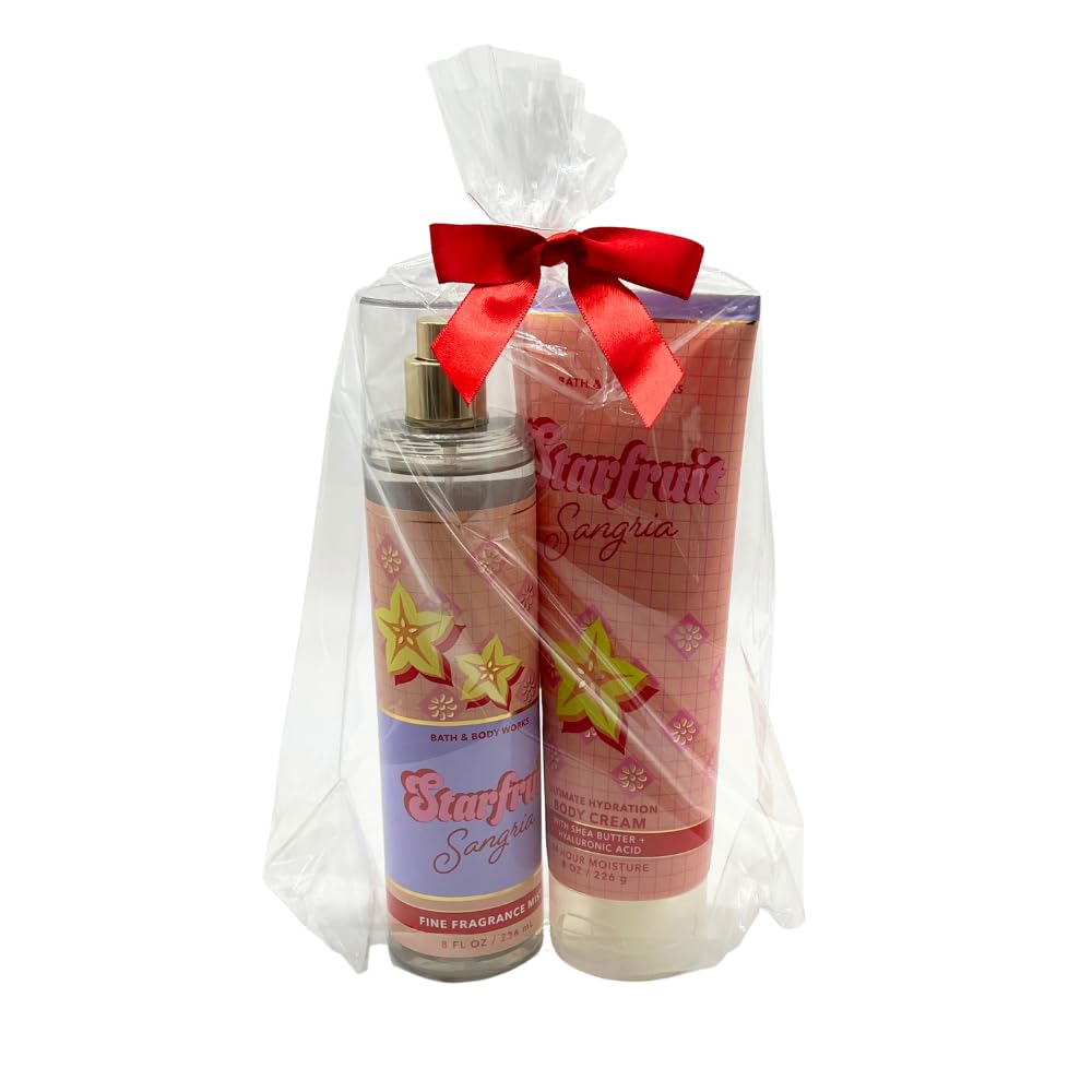 Bath & Body Works STARFRUIT SANGRIA Fine Fragrance Mist & Ultimate Hydration Body Cream 2-piece Gift Set with a Red Bow for Holidays - Full Size Beauty and Personal Care Bath & Body Works