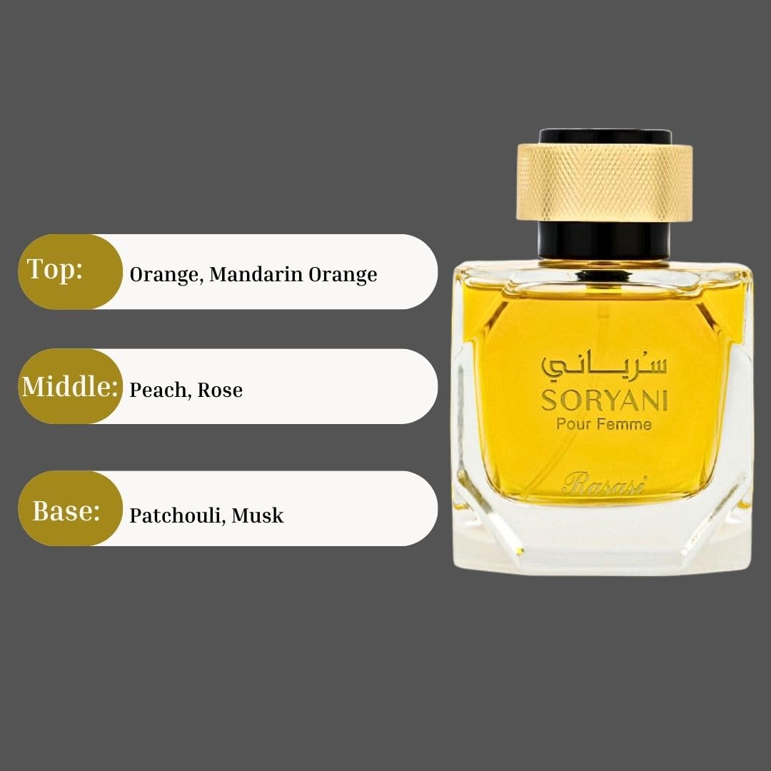 RASASI Soryani Eau De Parfum For Women Spray - 100ML (3.38 OZ) Arabian Perfume - Refreshing, Citrusy, Musky and Floral Fragrance - Luxurious Feminine Beauty & Personal Care RASASI