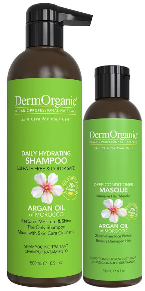 DermOrganic Damaged Hair Duo with Organic Argan Oil, Daily Hydrating Shampoo + Deep Conditioner Masque Sulfate-Free, Color-Safe, Vegan, Gluten-Free (2 Beauty & Personal Care DermOrganic