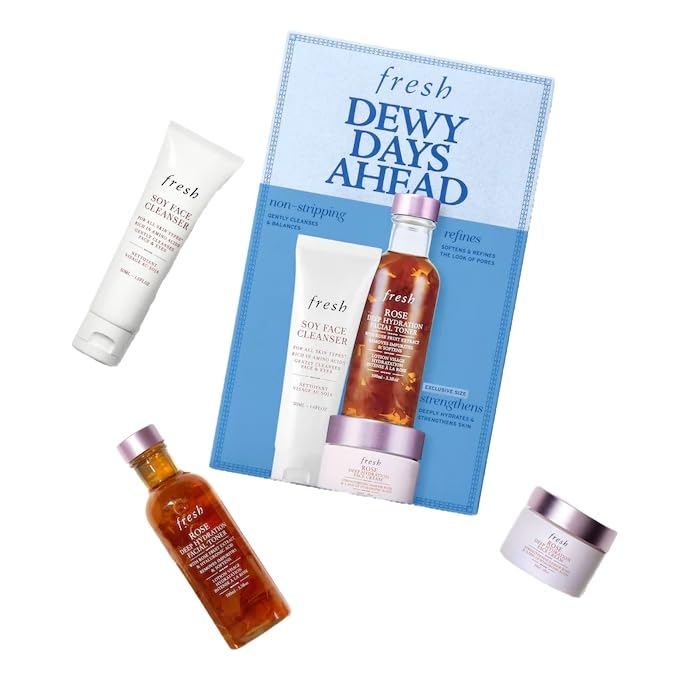 Fresh Dewy Days Ahead Set - (Soy Hydrating Gentle Face Cleanser, Rose & Hyaluronic Acid Deep Hydration Moisturizer, Rose & Hyaluronic Acid Deep Beauty & Personal Care Fresh