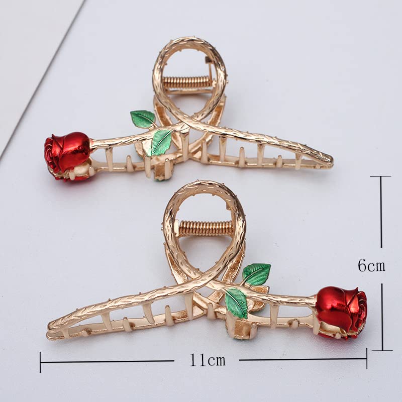 Red Elegant Rose Metal Hair Claw Clips, Large Shark Clips Non-Slip Barrettes for Strong Hold, Fashion Accessories for Long Thick Thin Curly Hair Beauty & Personal Care JJLFresheners