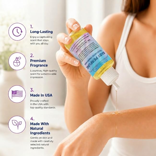 ROMERIZA INC. 4 Fl Oz Baby Perfume Fragrance Body Oil - Luxury Unisex Baby Oil Perfume with Long Lasting Baby Powder Scent, Uncut Perfume Oil, Scented Beauty & Personal Care ROMERIZA INC.