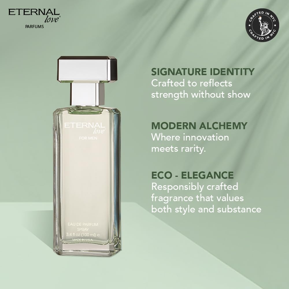 Eternal Love for Men - Long Lasting Eau de Parfum Spray - Premium Clean Fragrance with Amber & Cedarwood - Fresh Sophisticated Scent - 3.4oz Beauty & Personal Care Eternal Love
