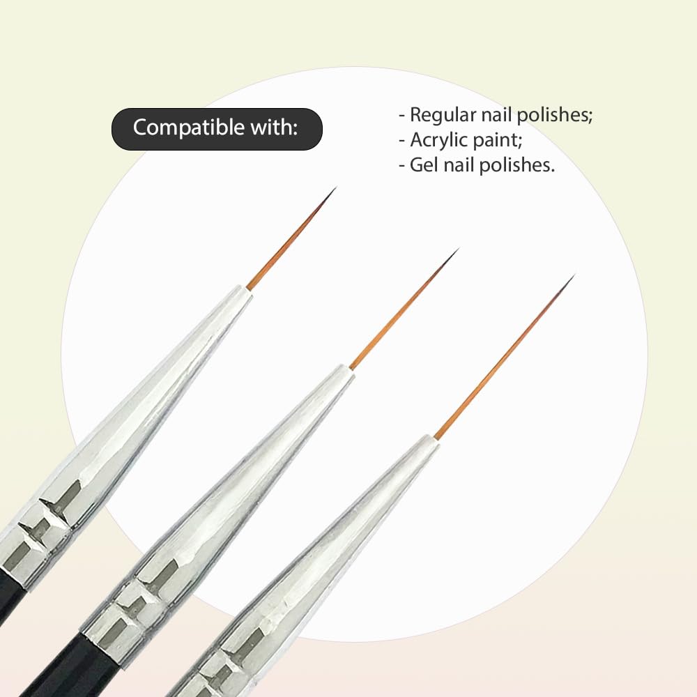Winstonia Striping Nail Art Brushes for Long Lines, Details, Fine Designs. 3 pcs Striper Brushes with Caps - AMAZING TRIO Beauty & Personal Care Winstonia