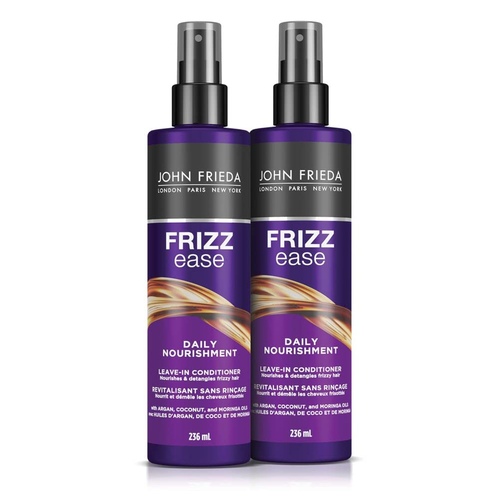 John Frieda Frizz Ease Nourishing Anti Frizz Leave-in Conditioner and Heat Protectant for Frizzy-prone Hair, Moisturizes and Renews Shine, 8 oz (2