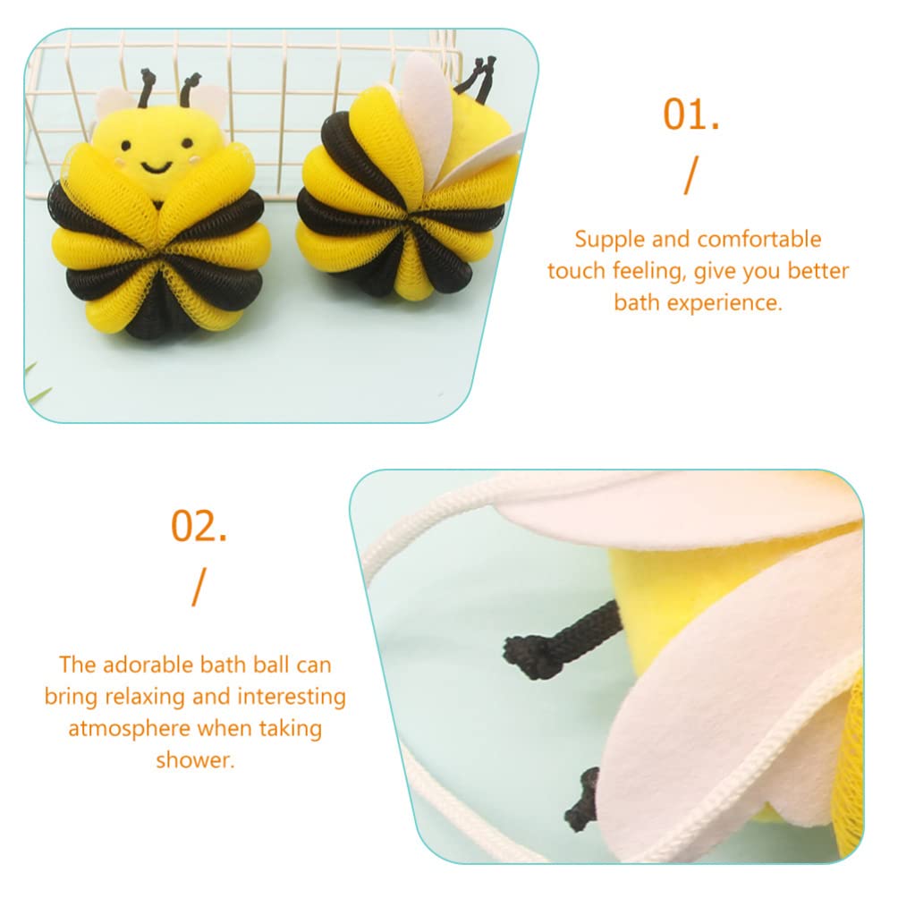 Beaupretty Little Bee Bathing Ball 2 Pack Kids Cartoon Shower Loofah Body Scrubber with Hanging Lanyard for Gentle Exfoliating and Quick Drying Beauty and Personal Care Beaupretty