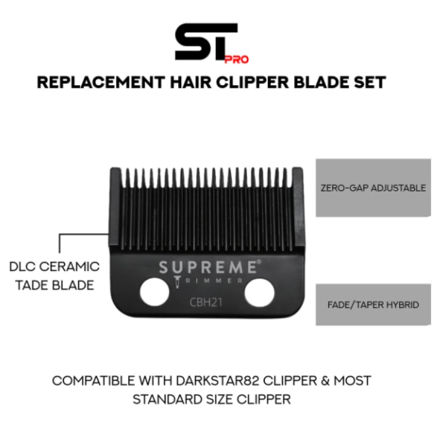 Supreme Trimmer DLC Coated Steel Hybrid Replacement Blade CBH21 - Tade Blade for Darkstar72 Clipper & Most Hair Clippers - Black Beauty and Personal Care Supreme Trimmer