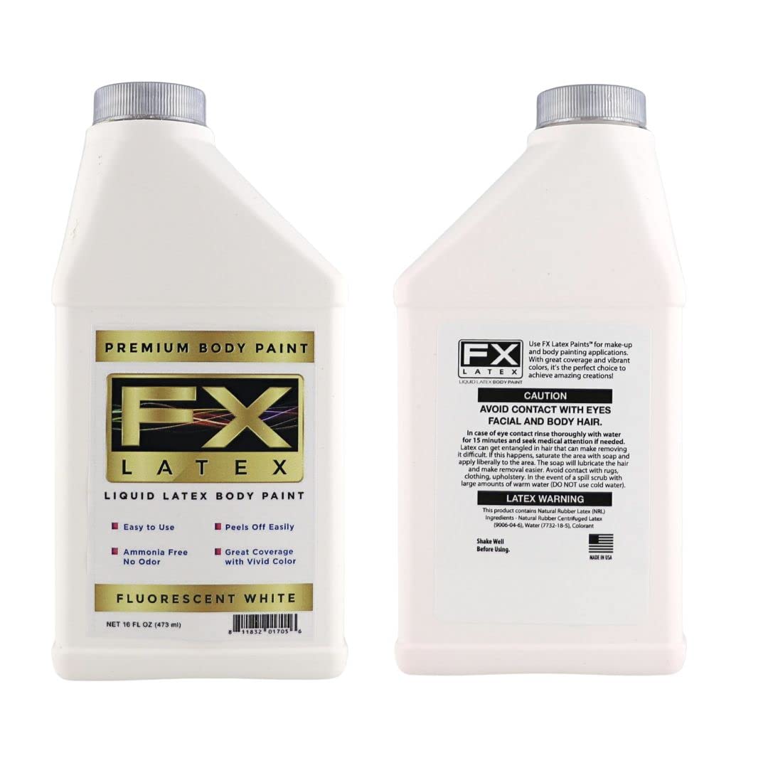 Liquid Latex - Face and Body Paint, Ammonia Free, Easy On and Off, Cosplay Makeup, Create Professional Monster, Zombie Arts 16 Oz (Fluorescent White) Beauty & Personal Care Liquid Latex Fashions