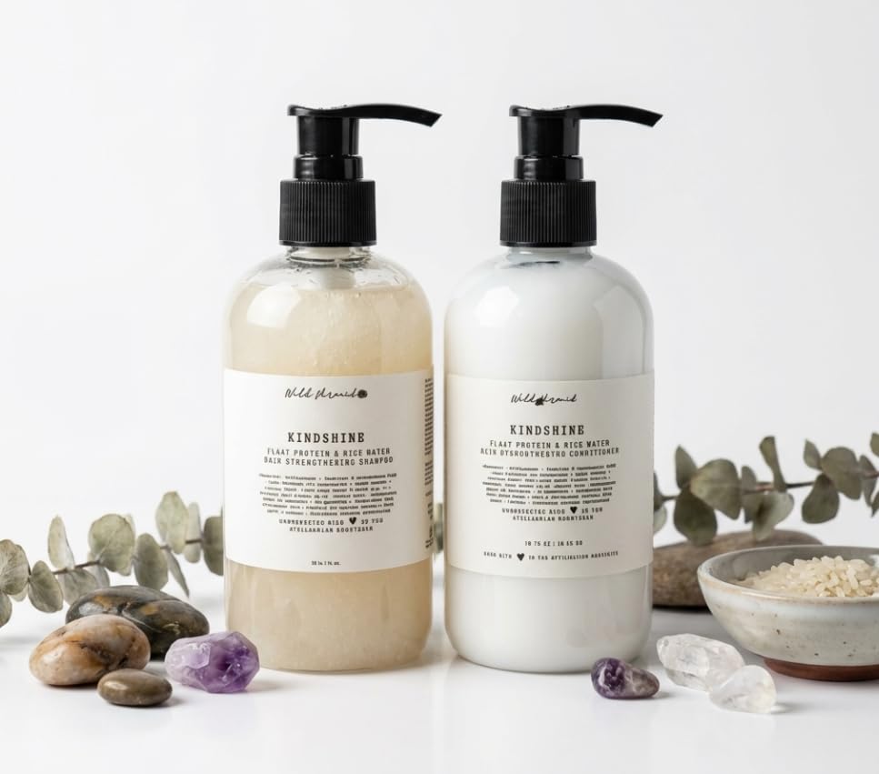 Wild Hermit Wellness KindShine Rice Water and Flaxseed Shampoo and Conditioner Set, 10 oz Each, 2 Count Beauty & Personal Care Wild Hermit Wellness