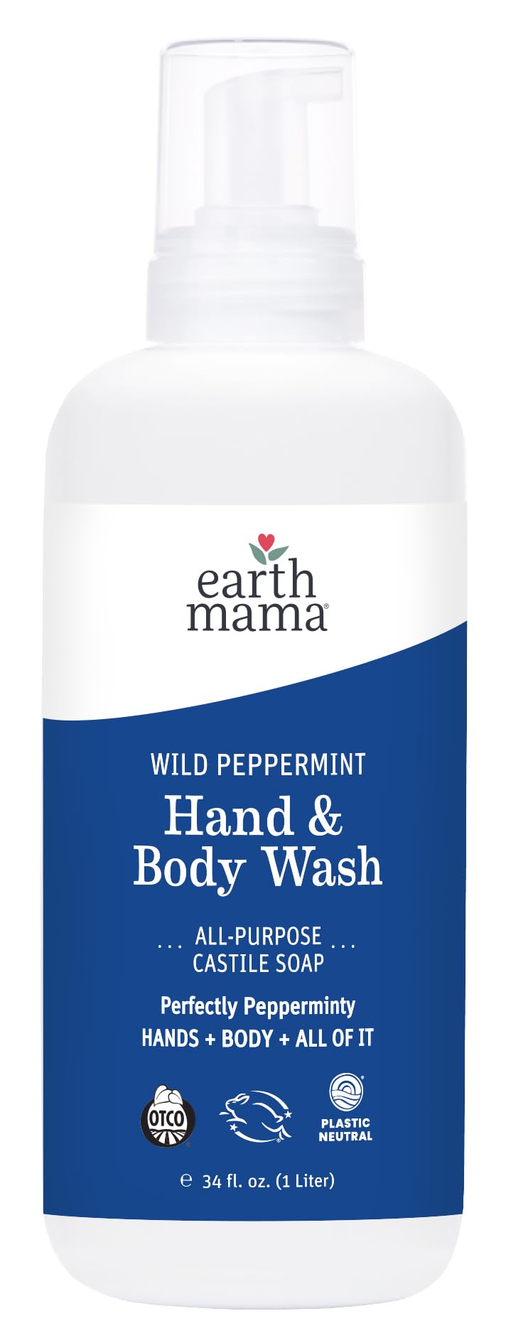 Earth Mama Wild Peppermint Hand & Body Wash | Foaming Castile Soap Liquid and Hand Soap, Made with Organic Wild Mint & Peppermint Oil, 34 fl oz Beauty & Personal Care Earth Mama