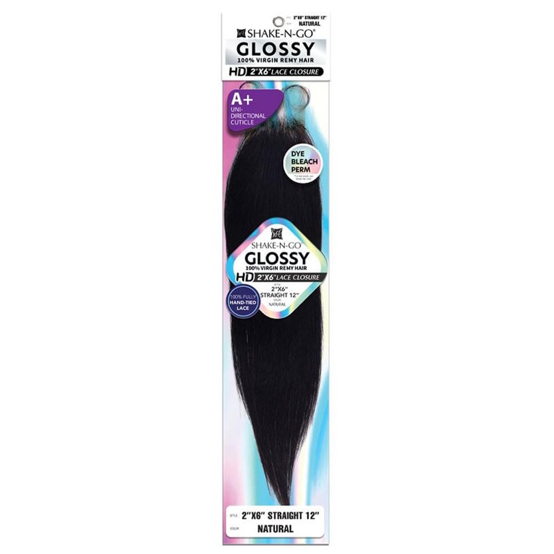 Shake-N-Go Virgin Remy Hair Lace Closure Glossy 2X6 Straight 12" (Color: Natural)