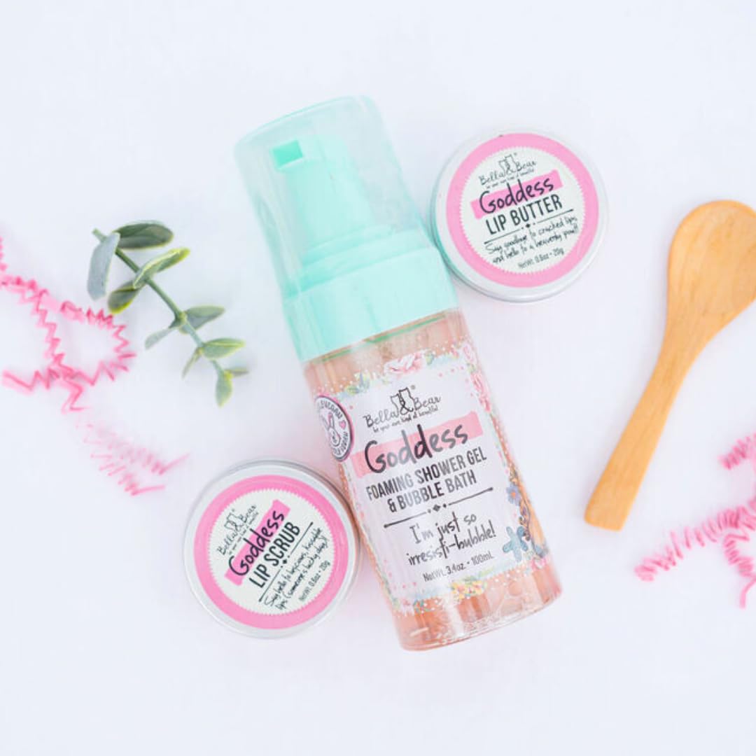 Bella & Bear Goddess Mini Bath & Body Gift Set with 2 in1 Foaming Shower Gel & Bubble Bath, Lip Scrub, Lip Butter - Gift - Teens - Tweens - Women Beauty and Personal Care Bella and Bear