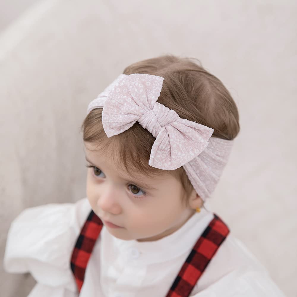 Jralon Set of 6 Baby Girl Headbands, Soft Nylon Bow Hairbands for Infants and Toddlers, Floral Hair Accessories