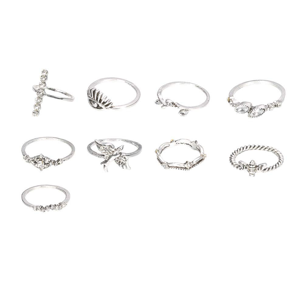 Exaggerated bird bee crown with diamonds branches and diamonds devil's eye ring nine-piece joint ring Beauty & Personal Care Angelastore Women Rings
