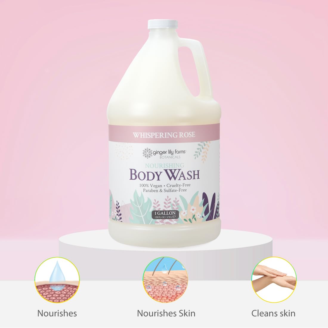 Ginger Lily Farms Botanicals Nourishing Body Wash, 100% Vegan & Cruelty-Free, Whispering Rose Scent, 1 Gallon (128 fl oz) Refill Beauty & Personal Care Ginger Lily Farms