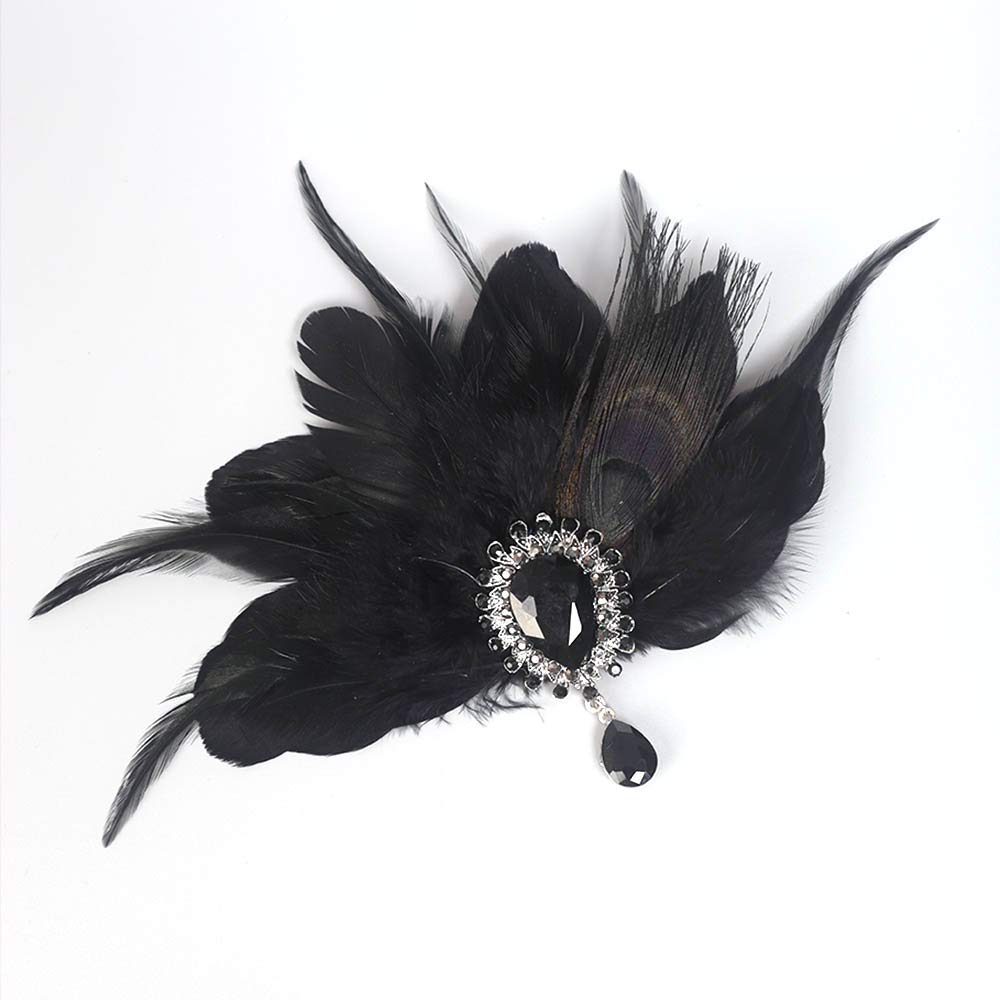 Aimimier 1920s Flapper Feather Hair Clip Black Roaring 20s Headpiece Costume Masquerade Hair Jewelry for Women and Girls (Style 1) Beauty & Personal Care Aimimier