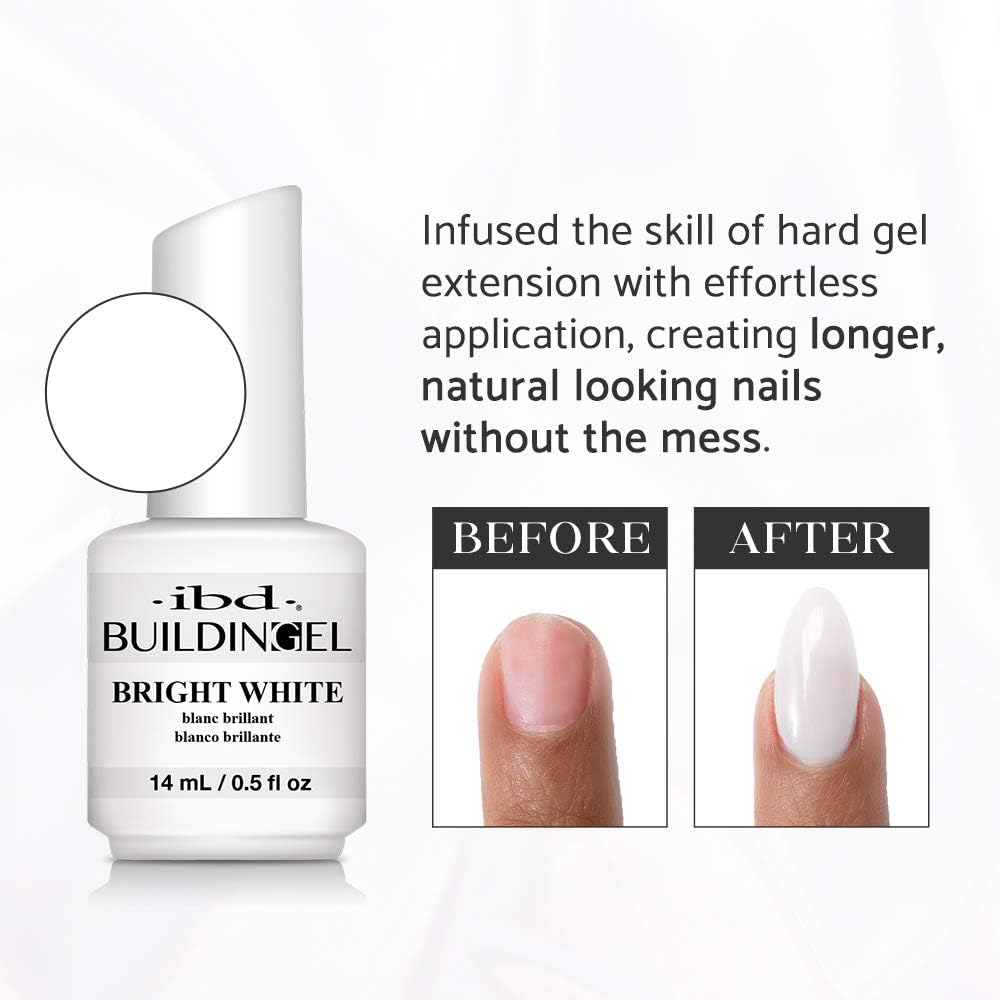 IBD Builder Gel for Nails, Round - Bright White, UV/LED Gels Hard Nail Extensions & Sculpting Strong Long-Lasting Enhancement, Made in USA, 0.5 oz, 1