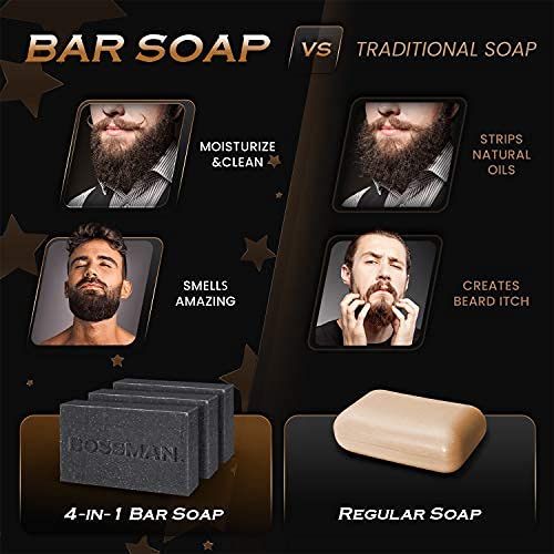 Bossman 6-Pack 4-in-1 Bar Soap for Men – All Natural Organic Beard Wash, Shampoo, Body Wash, Shaving Soap – Lavender & Patchouli Scent Beauty & Personal Care Bossman