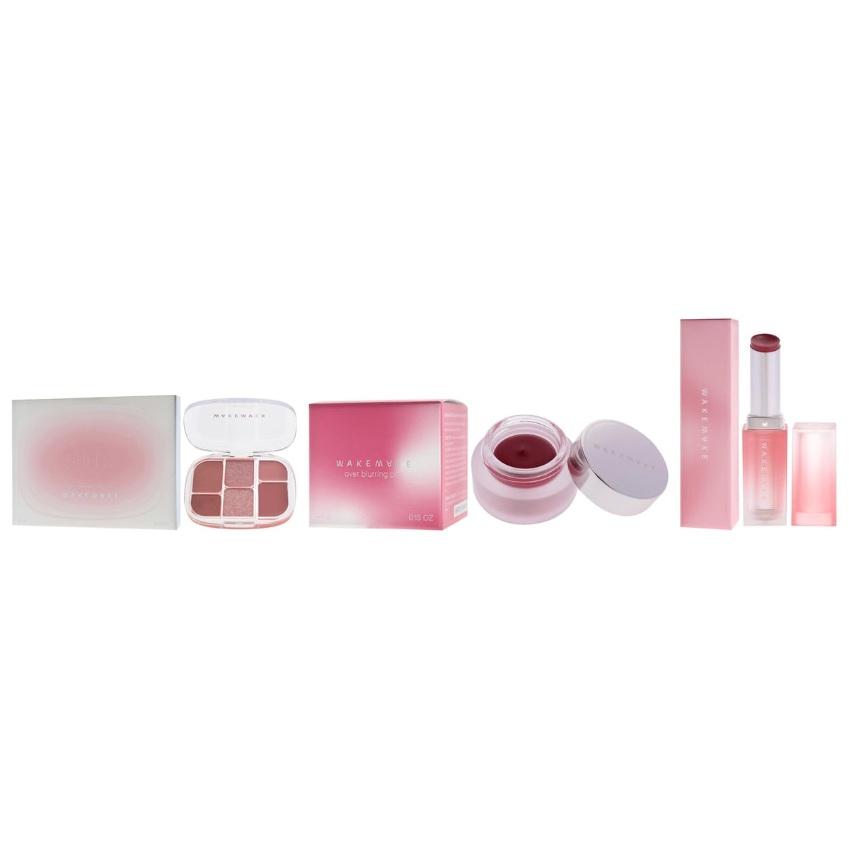 Wakemake Kit by Wakemake for Women - 3 Pc Kit 0.22oz Makeup - 02 Lasy Rose, 0.15oz Makeup - 07 Mauve Pink, 0.12oz Lipstick - 05 Narrative