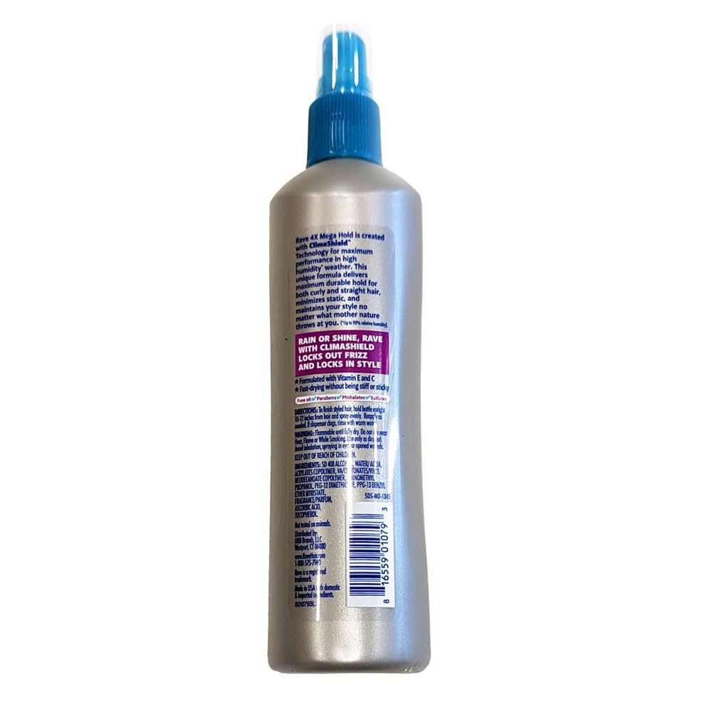 Rave 4X Mega Hairspray with Clima Shield, Unscented 11 oz (Pack of 6) Beauty & Personal Care rave