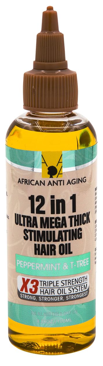 African Anti Aging 12 In 1 Ultra Mega Thick Stimulating Hair Oil Peppermint & T-Tree 3.38 Oz (Pack of 1) Beauty & Personal Care African Anti Aging