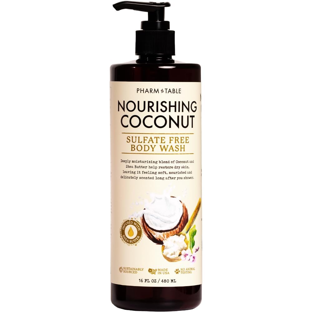 PHARM TO TABLE Nourishing Coconut Body Wash for Women and Men Softens and Soothes the Skin, Sulfate Free, 100% Cruelty Free, 480ml Beauty & Personal Care PHARM TO TABLE