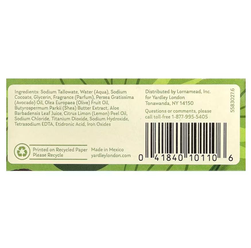 Yardley London Naturally Moisturizing Bath Bar Aloe & Avocado - 4.25 oz Bar, Pack of 4 Beauty & Personal Care Yardley