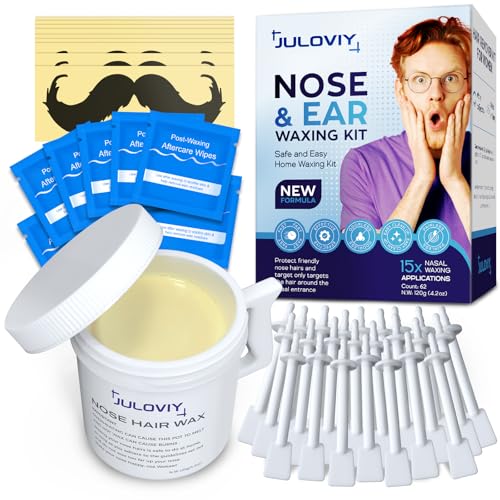 Nose Wax Kit, 120 g Wax, 30 Applicators,Nostril and Ears Hair Removal Kit for Men & Women,Includes 15 Balm Wipes and Mustache Guards etc. Lasts up Beauty and Personal Care Juloviy