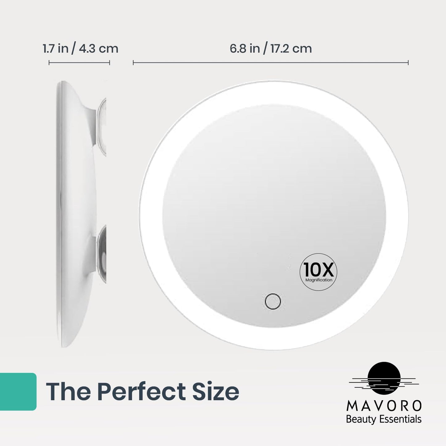 Mavoro 6.8" LED Magnifying Mirror with 3 Strong Suction Cups | 10X Magnification | Portable Lighted Travel Makeup & Cosmetic Mirror with Light (4 AAA Beauty & Personal Care Mavoro