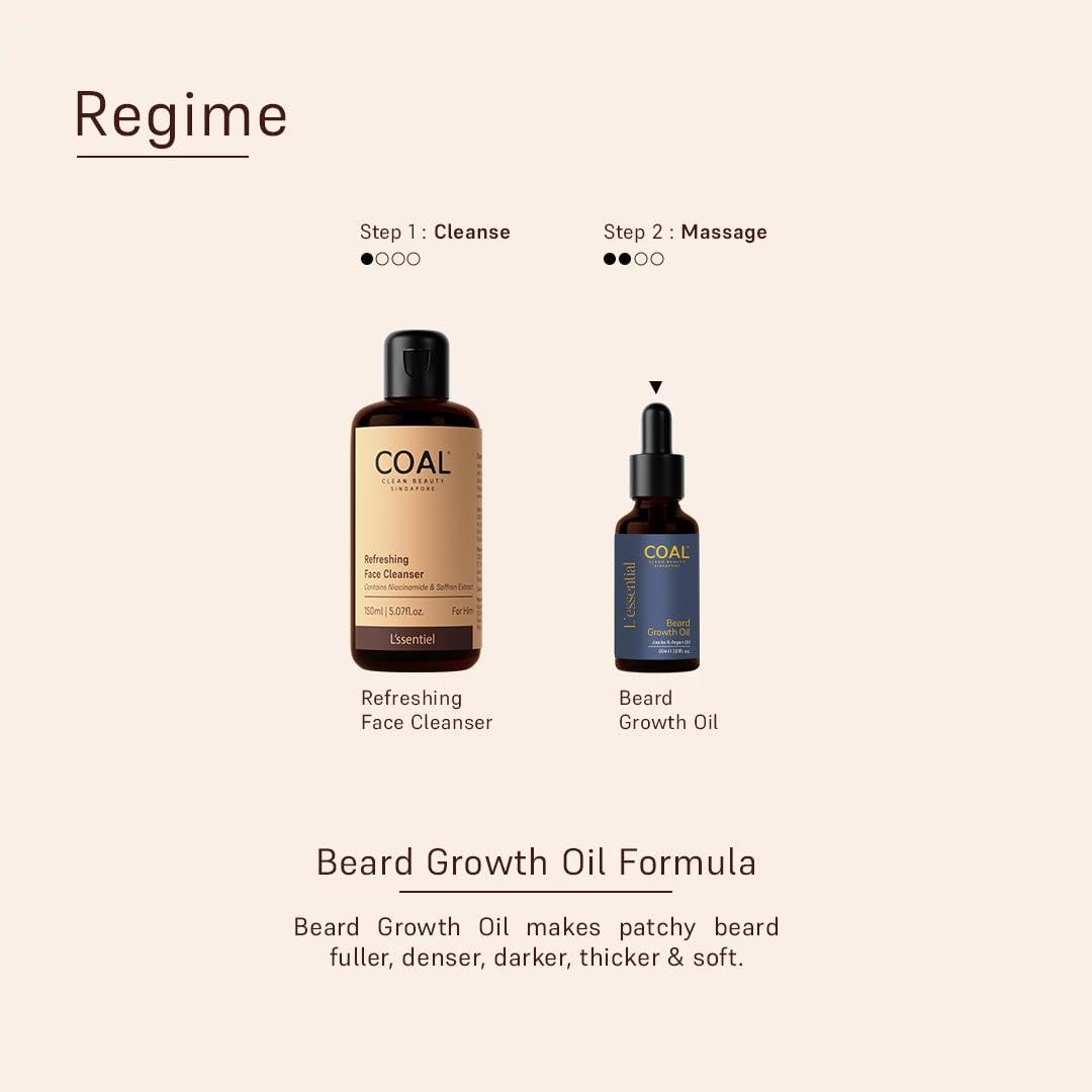 COAL CLEAN BEAUTY Beard Growth Oil Coconut, Jojoba, Argan, Vetiver & Sesame Oils Strengthens, Darkens, Softens & Moisturizes Beard Growth Men All Beauty and Personal Care COAL CLEAN BEAUTY