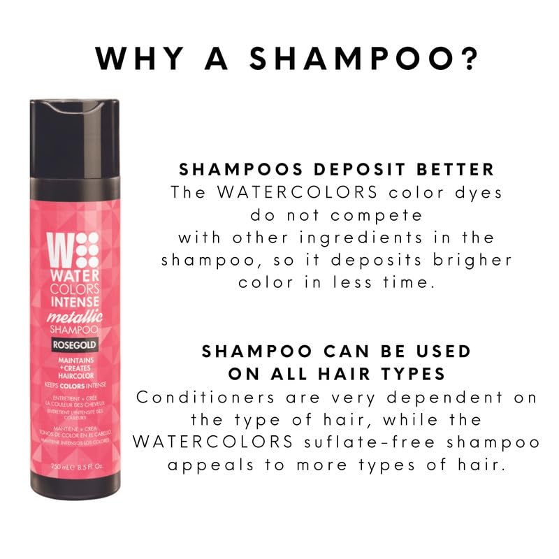 Watercolors INTENSE METALLIC Semi Permanet Color Depositing Shampoo-Sulfate & Paraben Free to Maintain & Enhance Hair Color 8 fl oz - ROSE GOLD Beauty & Personal Care Watercolors