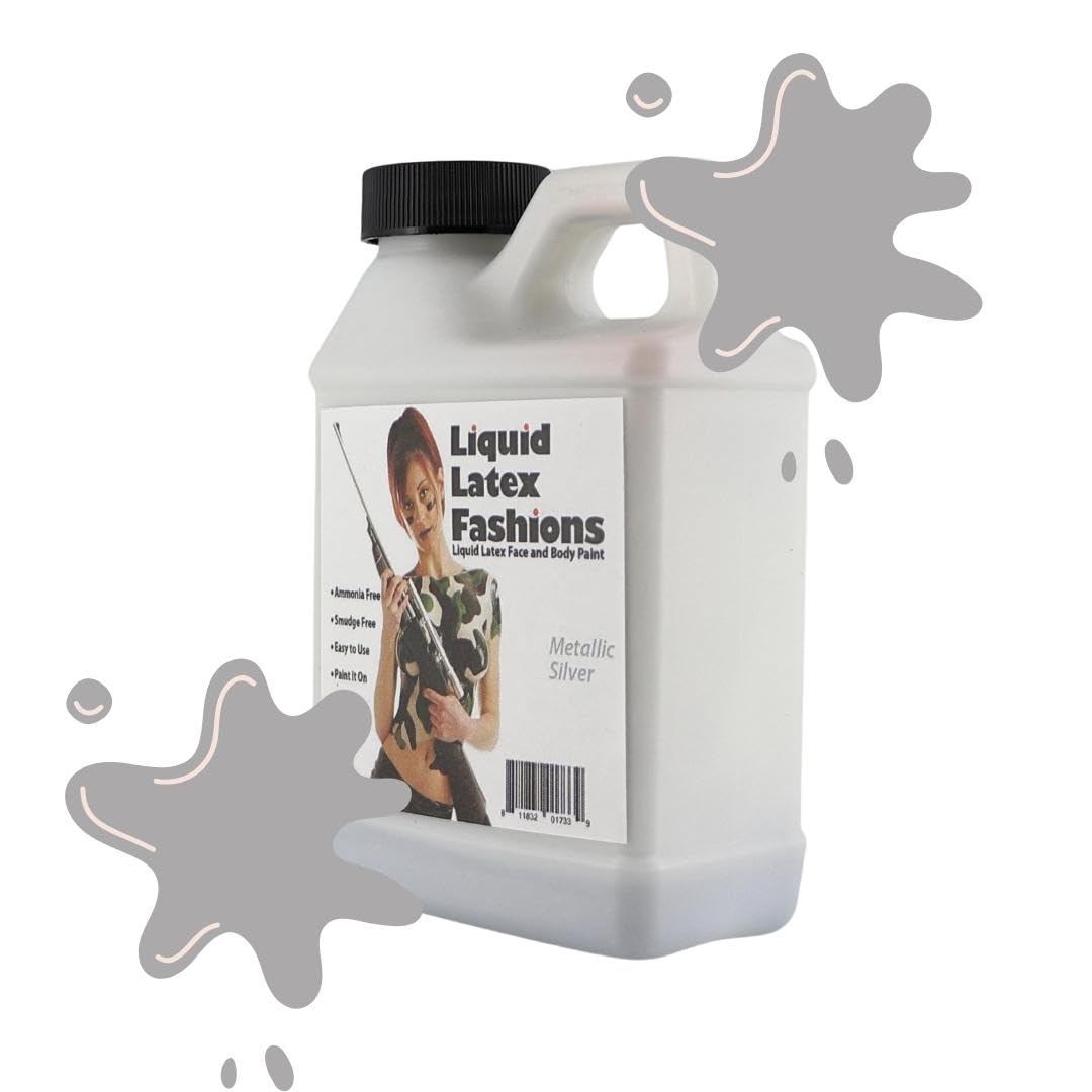 Metallic Silver Liquid Latex - 8 Oz Face and Body Paint, Shimmery Silver Effects for New Year's, Cosplay, Costumes Beauty & Personal Care Liquid Latex Fashions