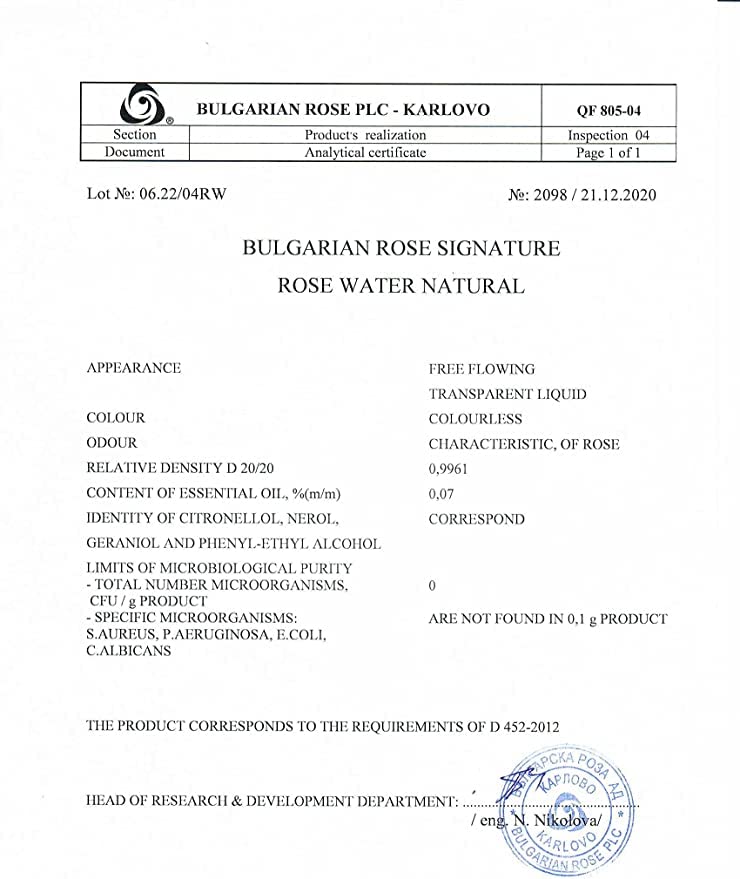 100% Pure Rose Water - Bulgarian, 500 Ml. Beauty & Personal Care BULGARIAN ROSE KARLOVO