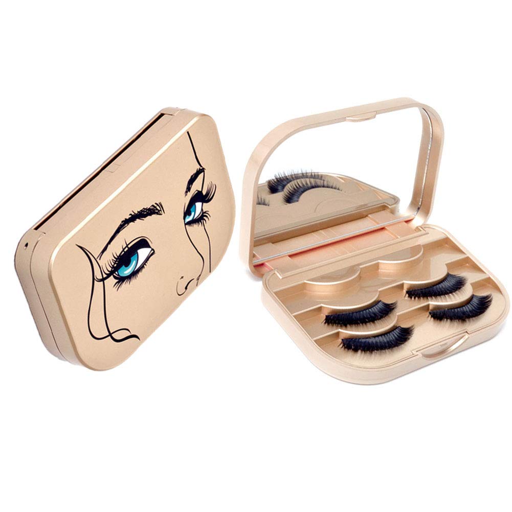 YiQiYi Cosmetic Case Empty Eyelashes Storage Case with Makeup Mirror Holder Box Fake Eyelash Packing Travel Storage Case Eyelashes Bag(Gold) Beauty & Personal Care YiQiYi