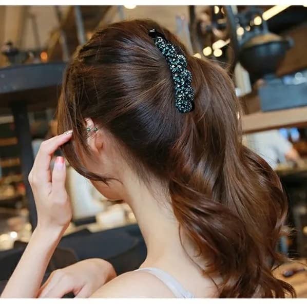Sparkly Rhinestone Flower Banana Hair Clip Crystal Ponytail Holder Twist Hair Clips No Slip Bow Grip Comb Clamp Hair Grip with Teeth Hairpins Hair Beauty & Personal Care OFIYOU
