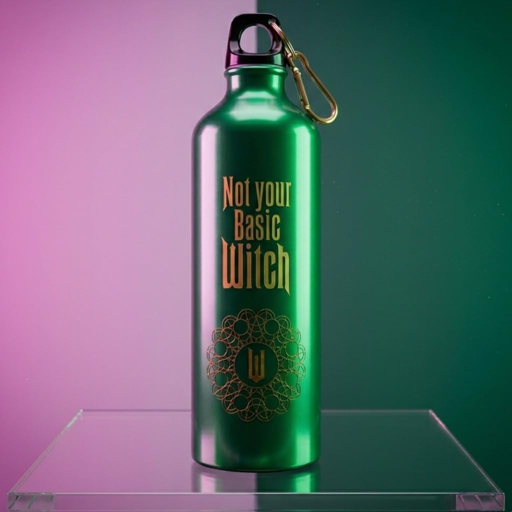 Wicked “Not Your Basic Witch” Gift Set - Green Metal 750ml Water Bottle with Carabiner Clip & Green Tea Lip Balm - Fun Witchy Accessories & Self-Care Beauty and Personal Care Corsair Toiletries