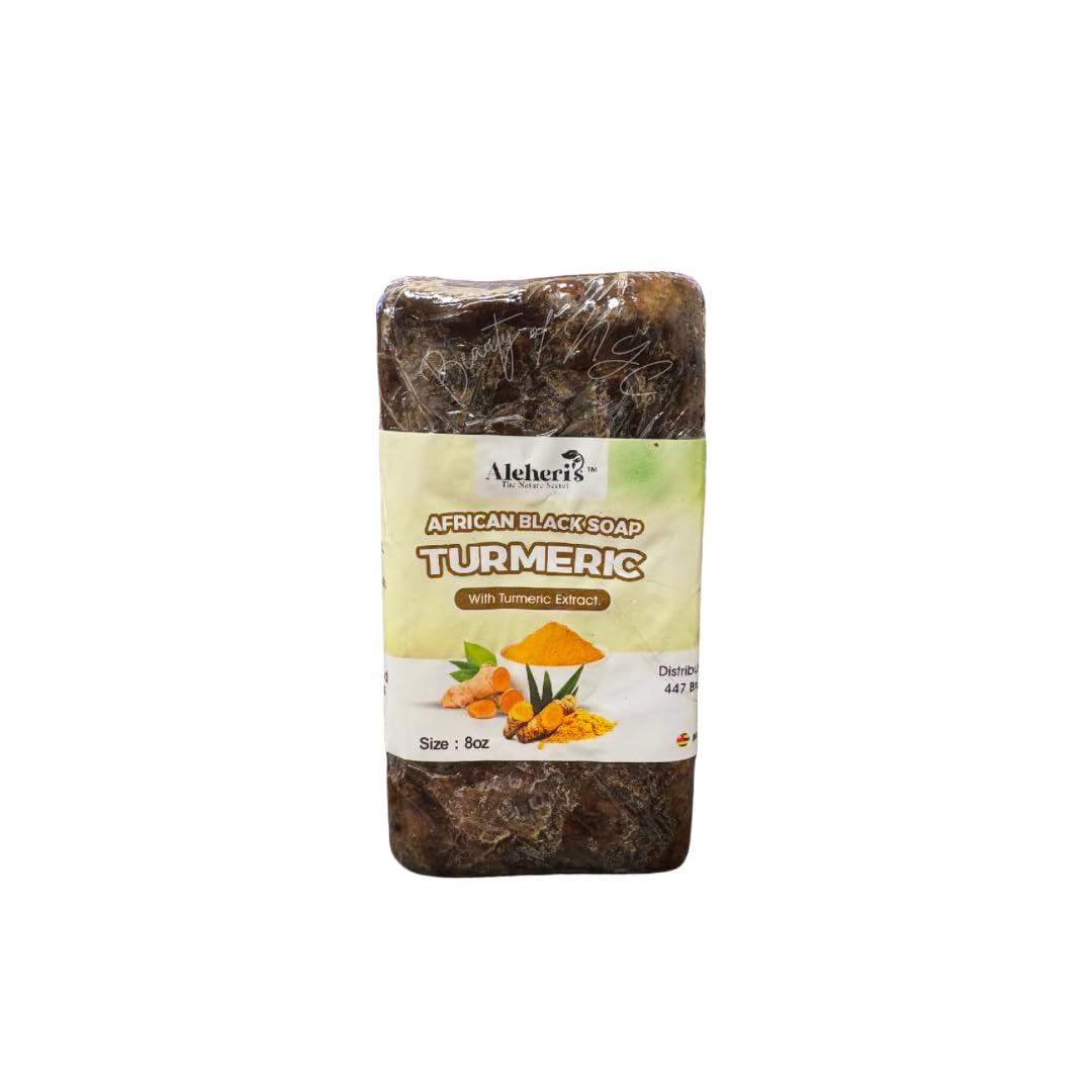 Aleheri's African Black Soap Turmeric 8 oz-100% All Natural, Raw Ingredients, For All Skin Types, Helps Rejuvenate, Aids Against Dark Spots, Eczema Beauty & Personal Care ALEHERI'S THE NATURE SECRET.