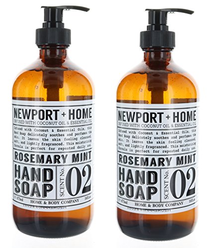 2 Bottles, Newport + Home Hand Soap, Rosemary Mint 16 oz, Infused w/Coconut Oil & Essential Oil by Home and Body Co Beauty & Personal Care FineVine