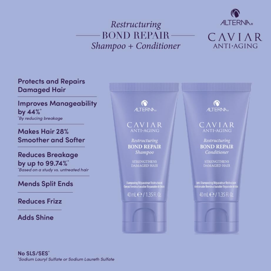 Alterna Haircare CAVIAR Anti-Aging Restructuring Bond Repair Travel Kit - Shampoo, Conditioner, Masque | Strengthens and Protects Damaged Hair Beauty & Personal Care Alterna