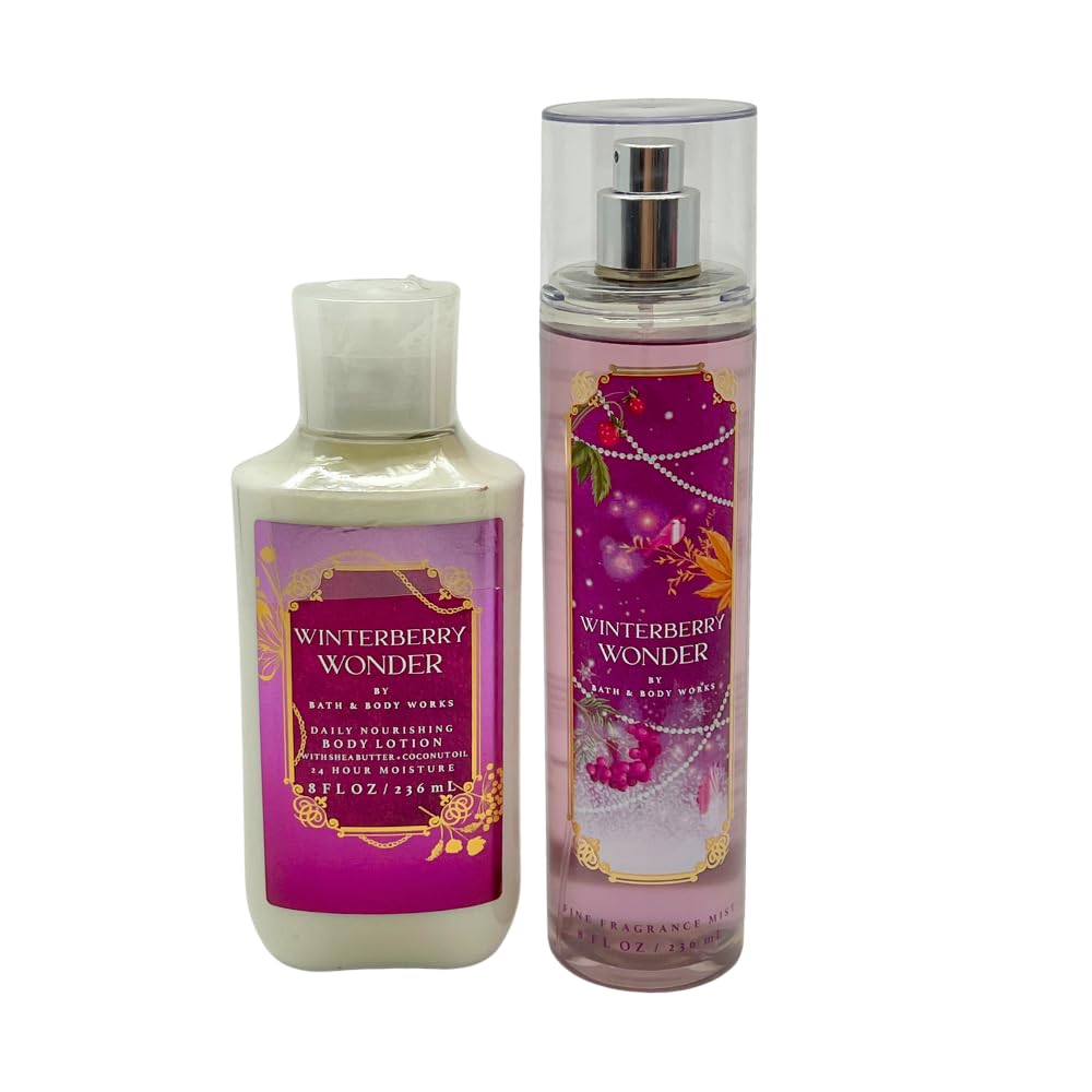 Bath & Body Works WINTERBERRY WONDER 2pc bundle - Fine Fragrace Mist & Body Lotion - Gift set with a Red Bow for Holidays & Gifts Beauty and Personal Care Bath & Body Works