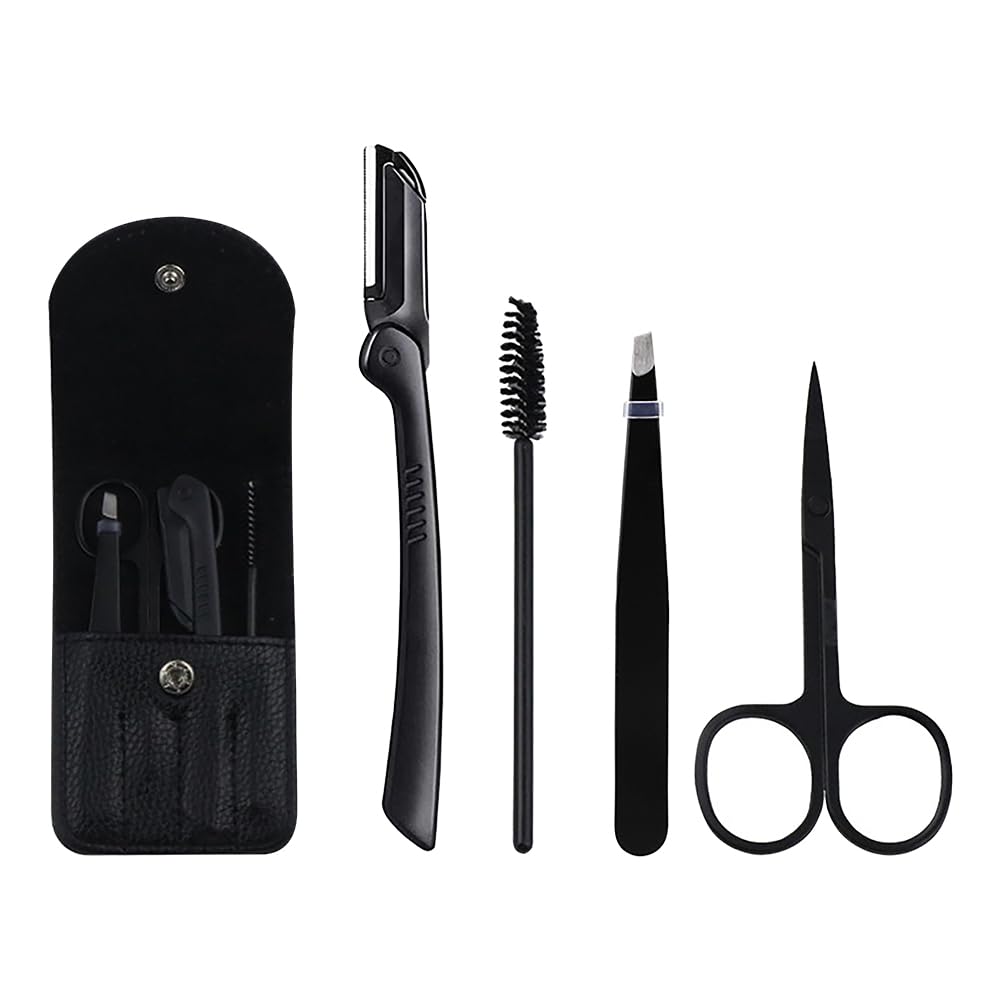 UUYYEO 4 Pcs Stainless Steel Eyebrow Trimmer Set Eyebrow Grooming Brush Razor Eyebrow Shaping Scissors Professional Eyebrow Tweezers Beauty Tools Beauty and Personal Care UUYYEO