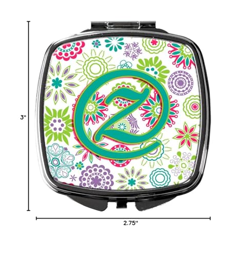 Caroline's Treasures CJ2011-ZSCM Letter Z Flowers Pink Teal Green Initial Compact Mirror Decorative Travel Makeup Mirror for Women Girls Gifts Pocket Beauty & Personal Care Caroline's Treasures